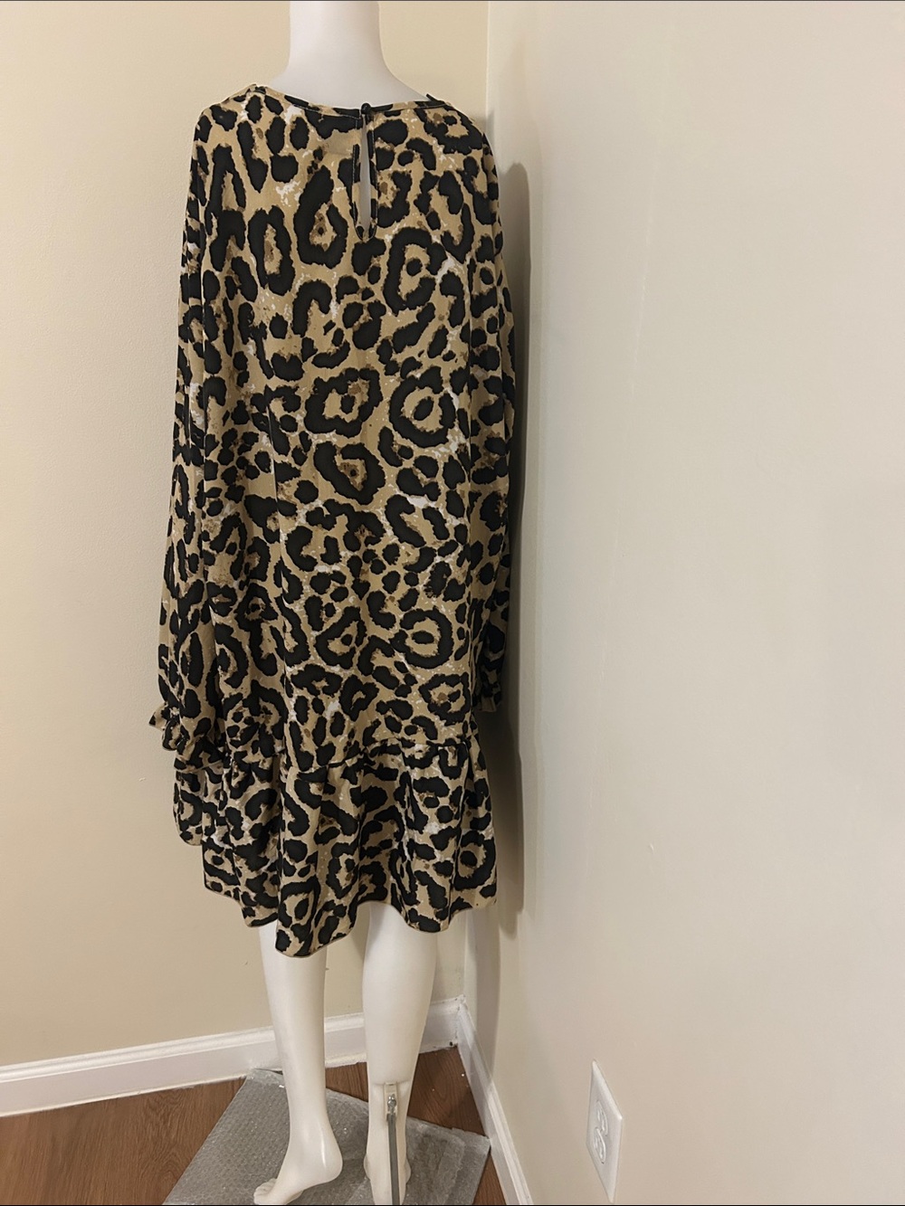 SHEIN Beige and Black Leopard Print Ruffle Hem Dress - Picture 2 of 4